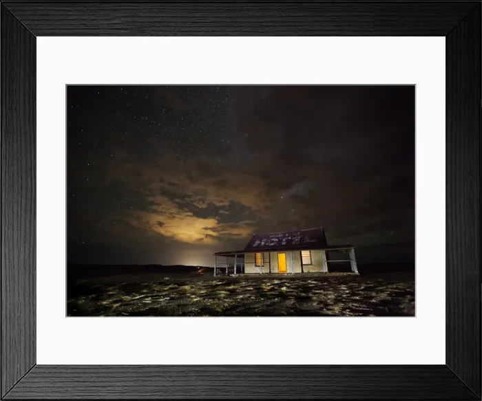 Framed Print : night landscape of outback shed