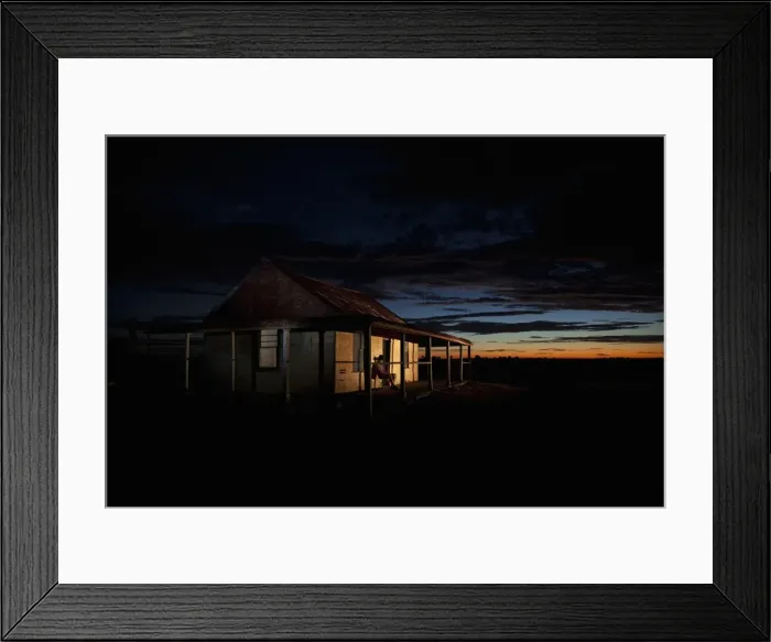 Framed Print : man in front of outback shed