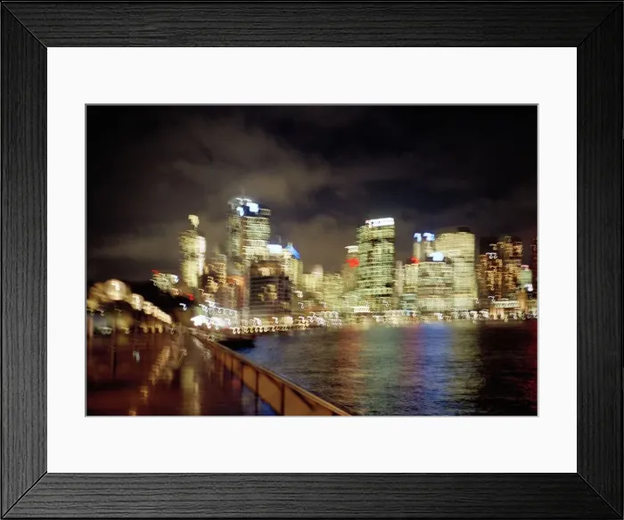 Framed Print : Blurred night view of Sydney skyline