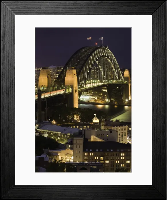 Framed Print : Australia, Sydney, Sydney Harbour and Bridge at night, elevated view Framed Print : Australia, Sydney, Sydney Harbour and Bridge at night, elevated view
