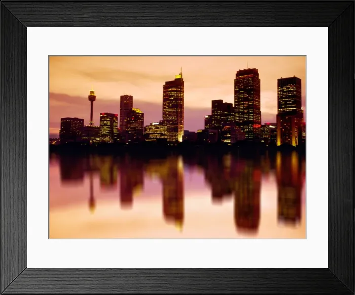 Framed Print : Cityscape of Sydney reflected in water