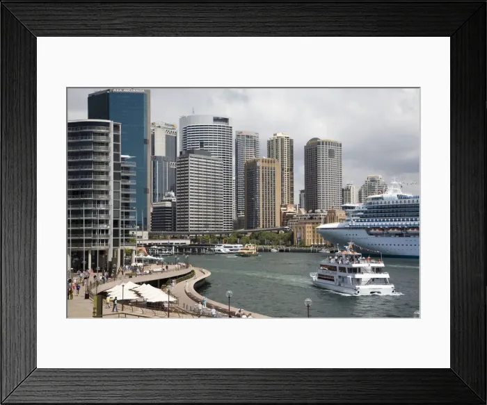 Framed Print : Australia, Sydney, tourist boat and cruise ship in Circular Quay Framed Print : Australia, Sydney, tourist boat and cruise ship in Circular Quay