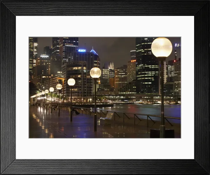 Framed Print : Australia, Sydney, harbour and cityscape, view from promenade, night Framed Print : Australia, Sydney, harbour and cityscape, view from promenade, night