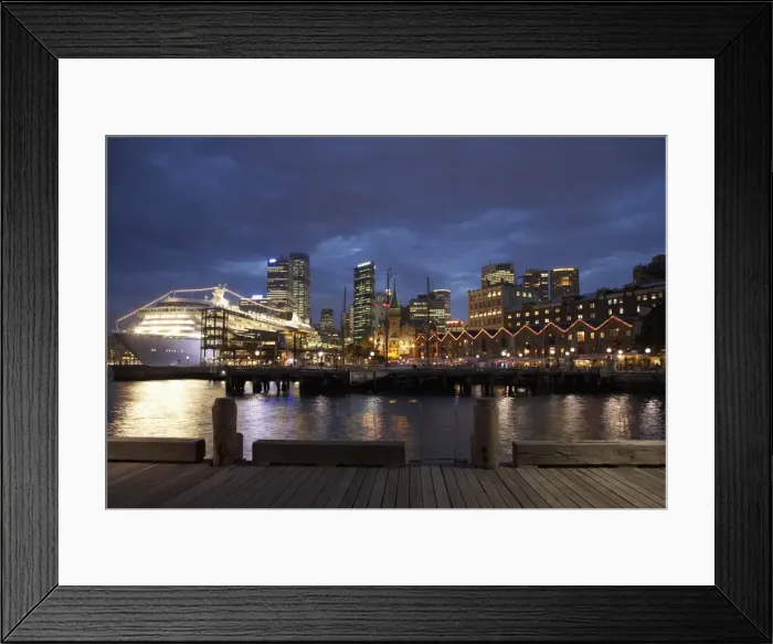 Framed Print : Australia, Sydney, Sydney Harbour, The Rocks, view from jetty, night Framed Print : Australia, Sydney, Sydney Harbour, The Rocks, view from jetty, night