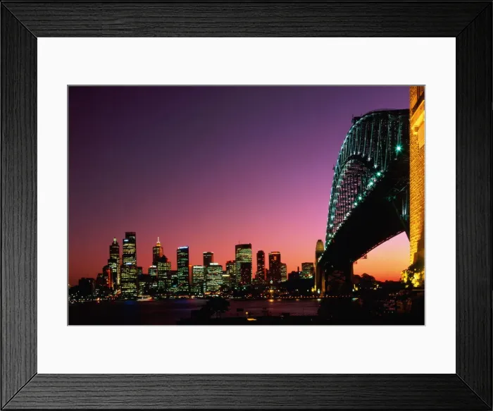 Framed Print : Australia, New South Wales, Sydney Harbour Bridge and city at dusk Framed Print : Australia, New South Wales, Sydney Harbour Bridge and city at dusk