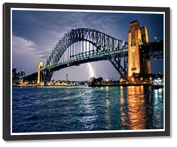 Sydney Harbour Bridge with lightning
