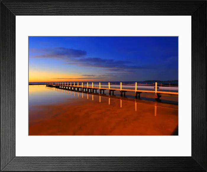 Framed Print : A wooden bridge before sunrise