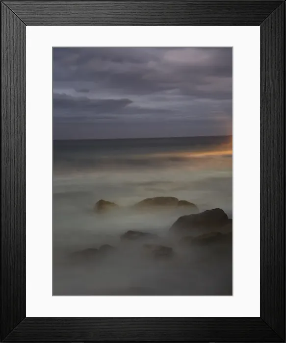 Framed Print : Rocks and seascape at dusk Framed Print : Rocks and seascape at dusk