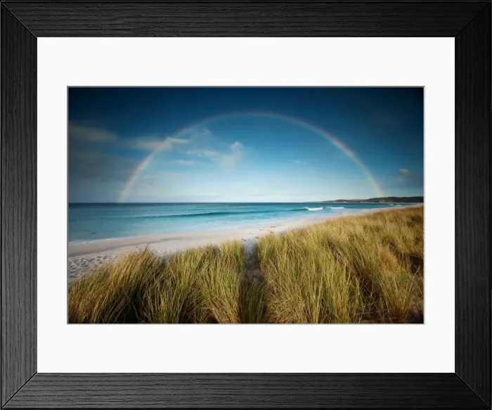 Framed Print : Rainbow over the Bay of Fires. Tasmania Framed Print : Rainbow over the Bay of Fires. Tasmania