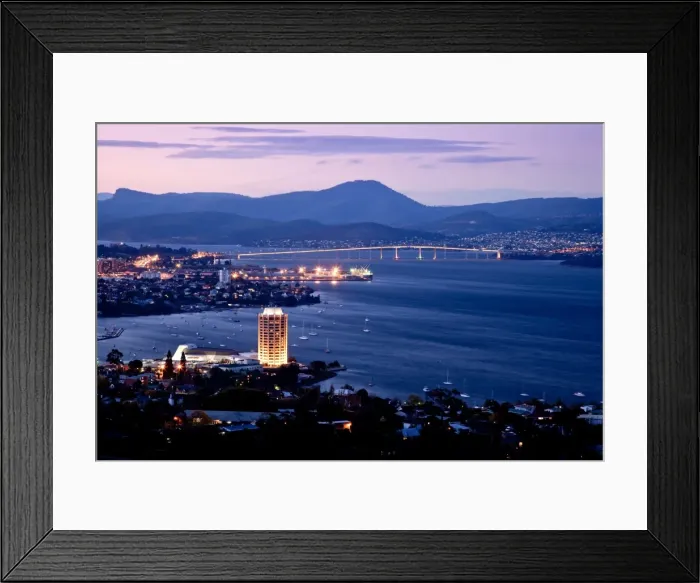 Framed Print : Hobart at dusk. Capital city of Tasmania