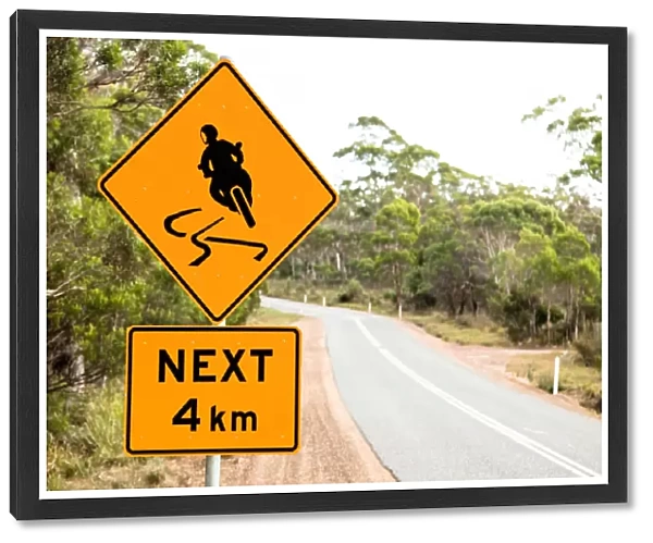 Warning sign for motor bikes. Tasmania. Australia