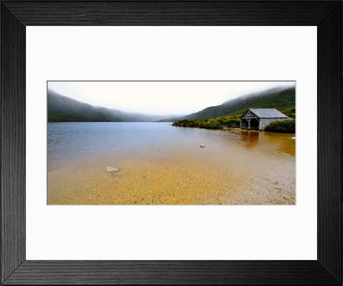 Framed Print : Boat Shed. Cradle Mountain is mountain in Cradle Mountain-Lake St Clair National Park