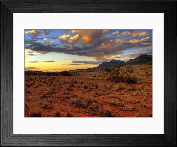 Framed Print : red earth. Sunset at Flinders Ranges.Flinders Ranges is the largest mountain Framed Print : red earth. Sunset at Flinders Ranges.Flinders Ranges is the largest mountain