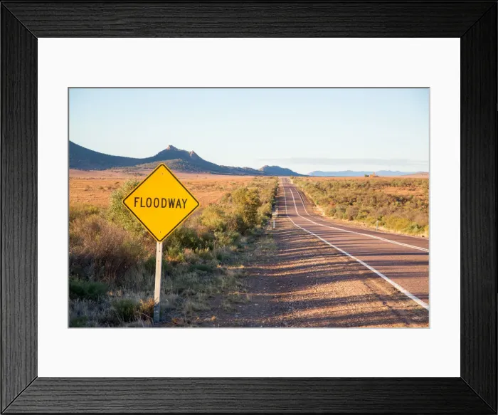 Framed Print : Floodway sign. Flinders Ranges. Australia Framed Print : Floodway sign. Flinders Ranges. Australia