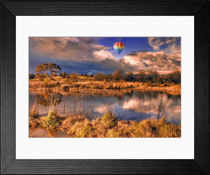 Framed Print : Hot Air balloon over Barossa Valley Lake