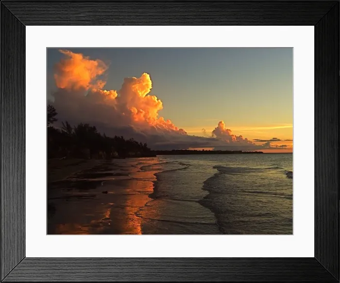 Framed Print : Sunset over shoreline