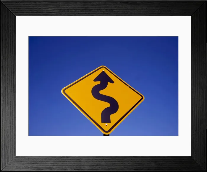 Framed Print : Road sign, curvy road, Outback, Uluru, Northern Territory, Australia Framed Print : Road sign, curvy road, Outback, Uluru, Northern Territory, Australia