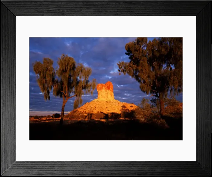 Framed Print : Chambers Pillar and Desert Oaks at Sunrise