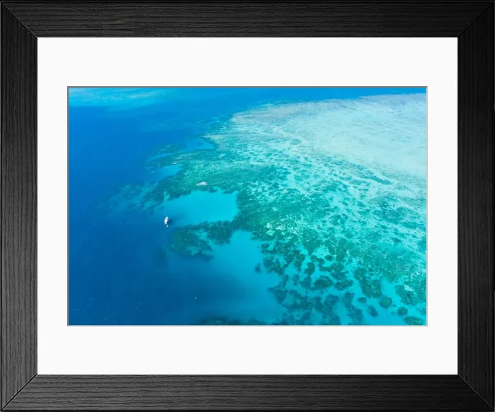 Framed Print : Great Barrier Reef from above by helicopter