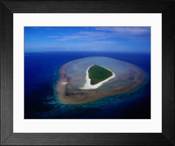 Framed Print : Australia, vegetated coral island, aerial view