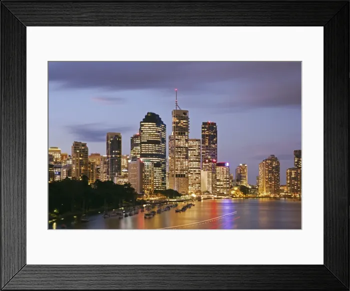 Framed Print : Skyline of Brisbane with Brisbane river at dusk Framed Print : Skyline of Brisbane with Brisbane river at dusk