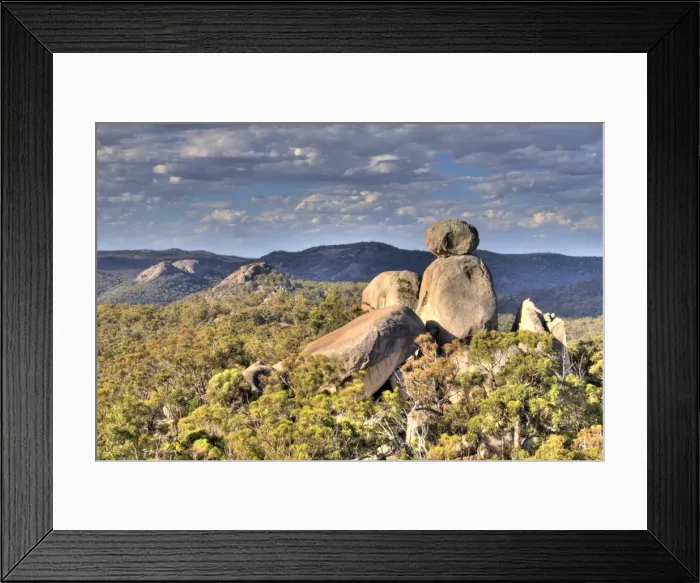 Framed Print : Girraween. Sphinx is granite pinnacle bearing large balancing tor Framed Print : Girraween. Sphinx is granite pinnacle bearing large balancing tor