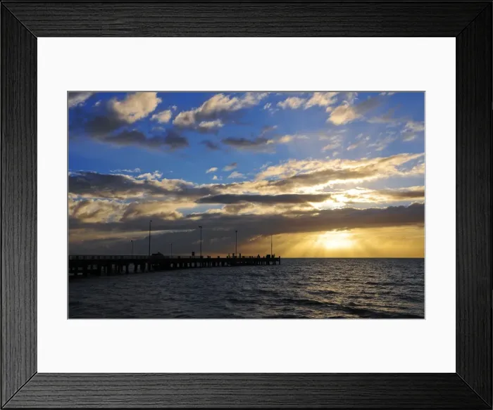 Framed Print : Pier at sunrise