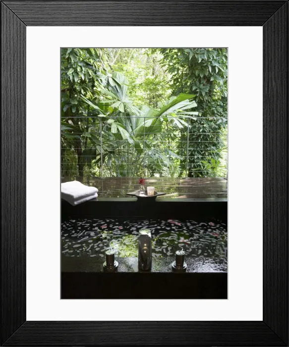 Framed Print : Bath on wooden terrace overlooking rainforest Framed Print : Bath on wooden terrace overlooking rainforest