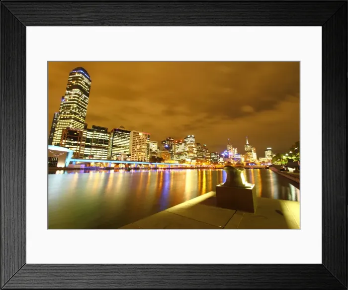 Framed Print : Melbourne. View across Yarra River at Melbourne City Australia, at night Framed Print : Melbourne. View across Yarra River at Melbourne City Australia, at night