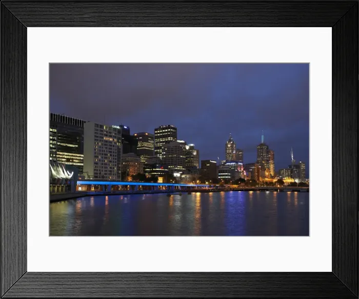 Framed Print : Australia, Victoria, Melbourne city skyline and Yarra River, night