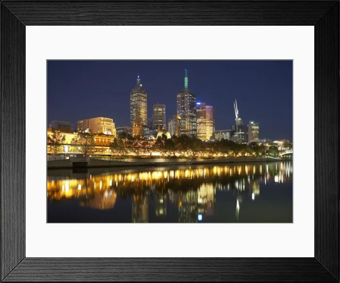 Framed Print : Australia, Victoria, Melbourne city skyline, Yarra River, night