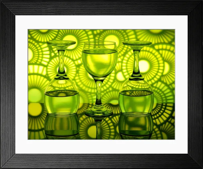 Framed Print : Green circles reflections