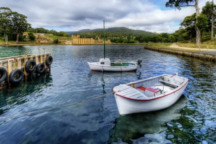 Framed Print : 2 Boats with Port Arthur Historic Site in the Background, Tasman Peninsula, Tasmania, Australia Framed Print : 2 Boats with Port Arthur Historic Site in the Background, Tasman Peninsula, Tasmania, Australia