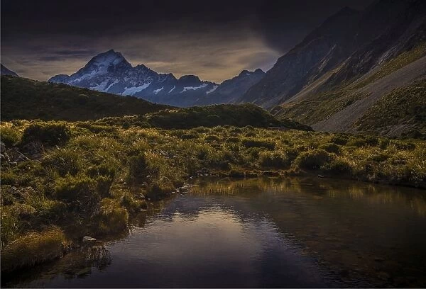 591945836. Tarn in the Hooker valley, South Island of New Zealand