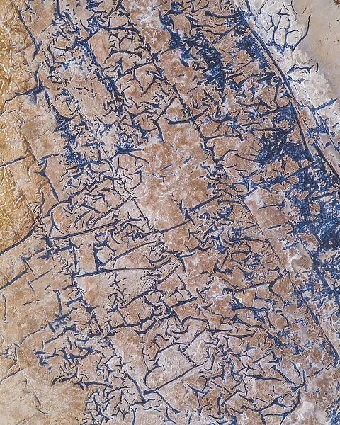 Abstract aerial shot of a dried out tailing pond, Western Australia