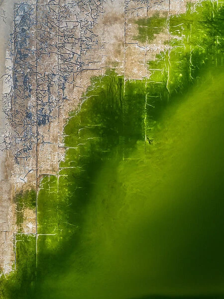 Abstract drone shot of a gas plant tailing pond, Western Australia