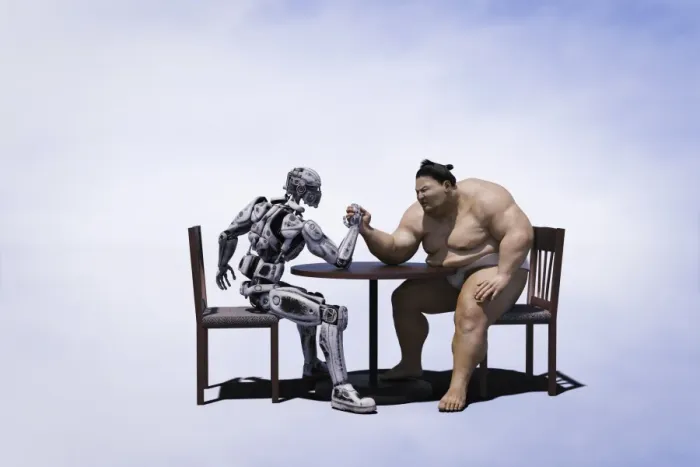 Framed Print : adversity, ai, android, arm, arm wrestling, artificial intelligence, augmented reality