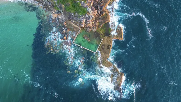 Framed Print : Aerial Coast of Australia Curl Curl Beach and Pool