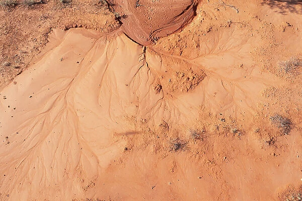 Aerial Drone point of view over the red dirt, unique patterns in the dry arid climate of outback Australia
