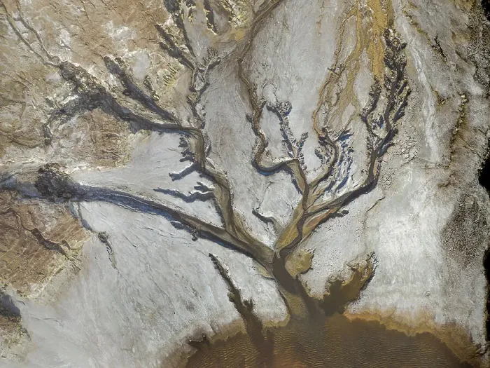 Framed Print : Aerial image directly over branch like mine tailings, Australia Framed Print : Aerial image directly over branch like mine tailings, Australia