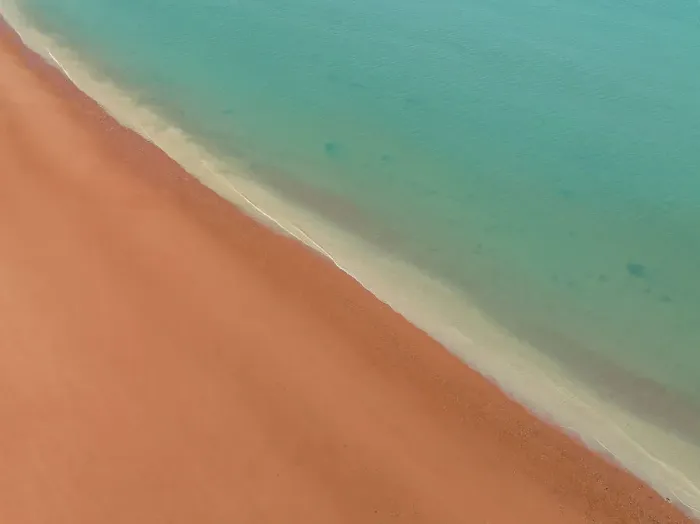 Framed Print : Aerial image showing Simpson Beach and the Indian Ocean, Broome, Western Australia, Australia