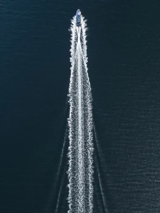 Framed Print : Aerial image of a speed boat moving quickly across the ocean, Hong Kong Framed Print : Aerial image of a speed boat moving quickly across the ocean, Hong Kong