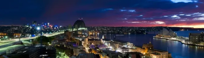 Framed Print : Aerial panoramic view of Sydney Harbour at dawn