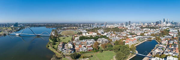Aerial panoramic views over the Perth Central Business District skyline