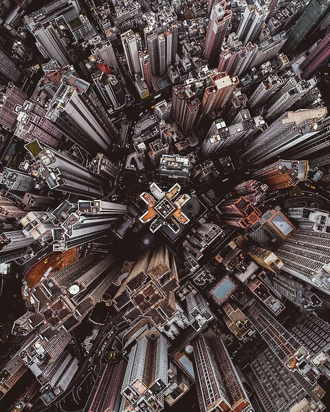 Aerial perspective of skyscrapers in Mid Levels district, Hong Kong Island