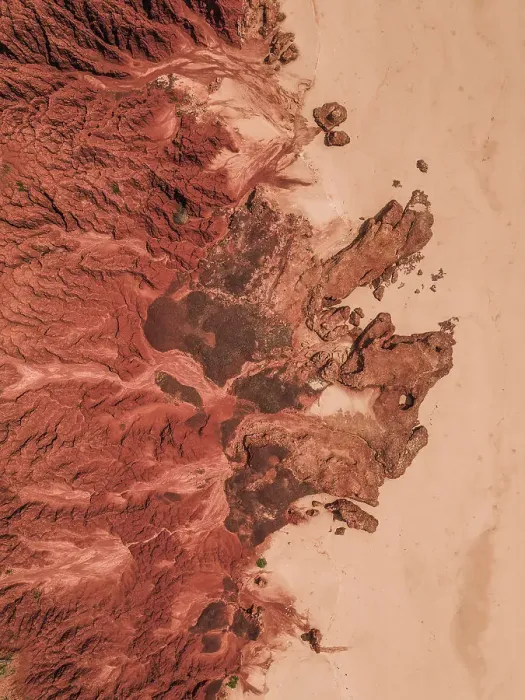 Framed Print : Aerial shot of rock formations by the beach, James Price Point, The Kimberley, Australia