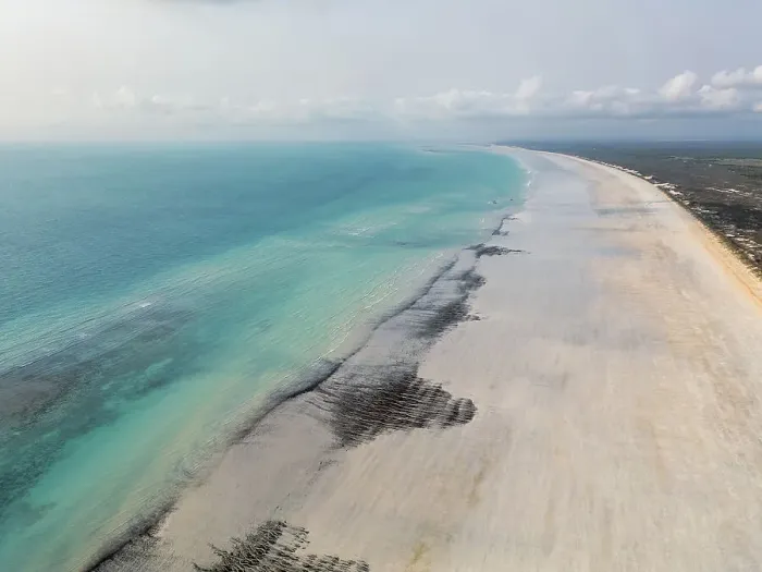 Framed Print : Aerial shot showing Cable Beach at low tide, Broome, Western Australia, Australia