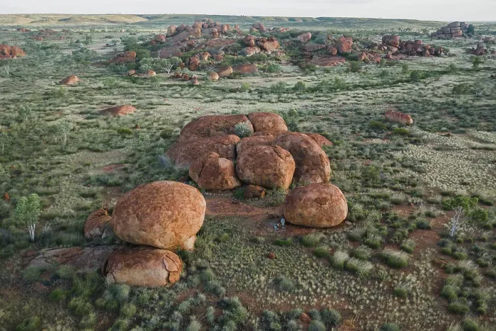 Framed Print : Aerial shot showing The Devils Marbles, Northern Territory, Australia