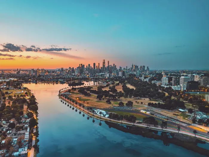 Framed Print : Aerial view of Albert Park during dusk