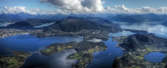 Framed Print : Aerial view of Alesund fjords and islands